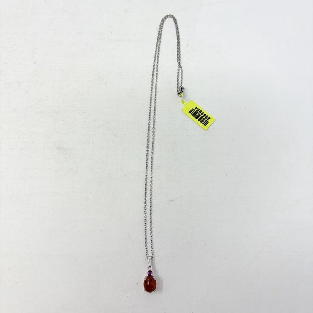 Shop LC Sterling Silver Orange Baltic Amber/Niassa Ruby Pendant with Chain 5468
